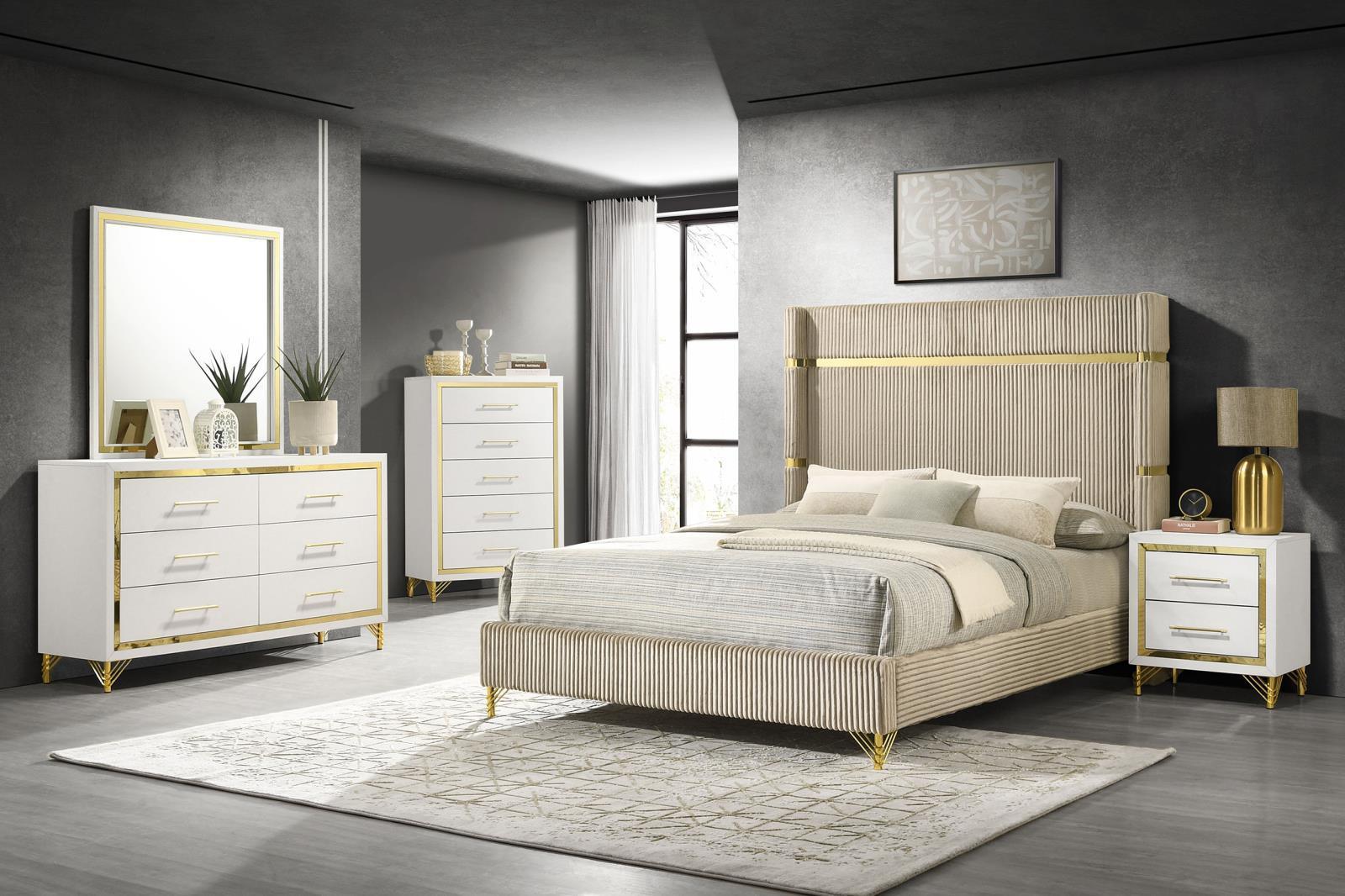 Lucia Upholstered Queen Wingback Panel Bed Beige 224731Q - Ella Furniture