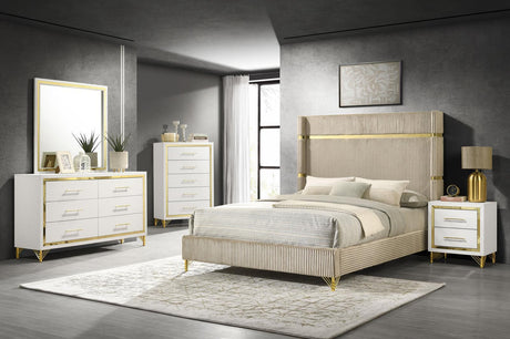 Lucia Upholstered Queen Wingback Panel Bed Beige 224731Q - Ella Furniture