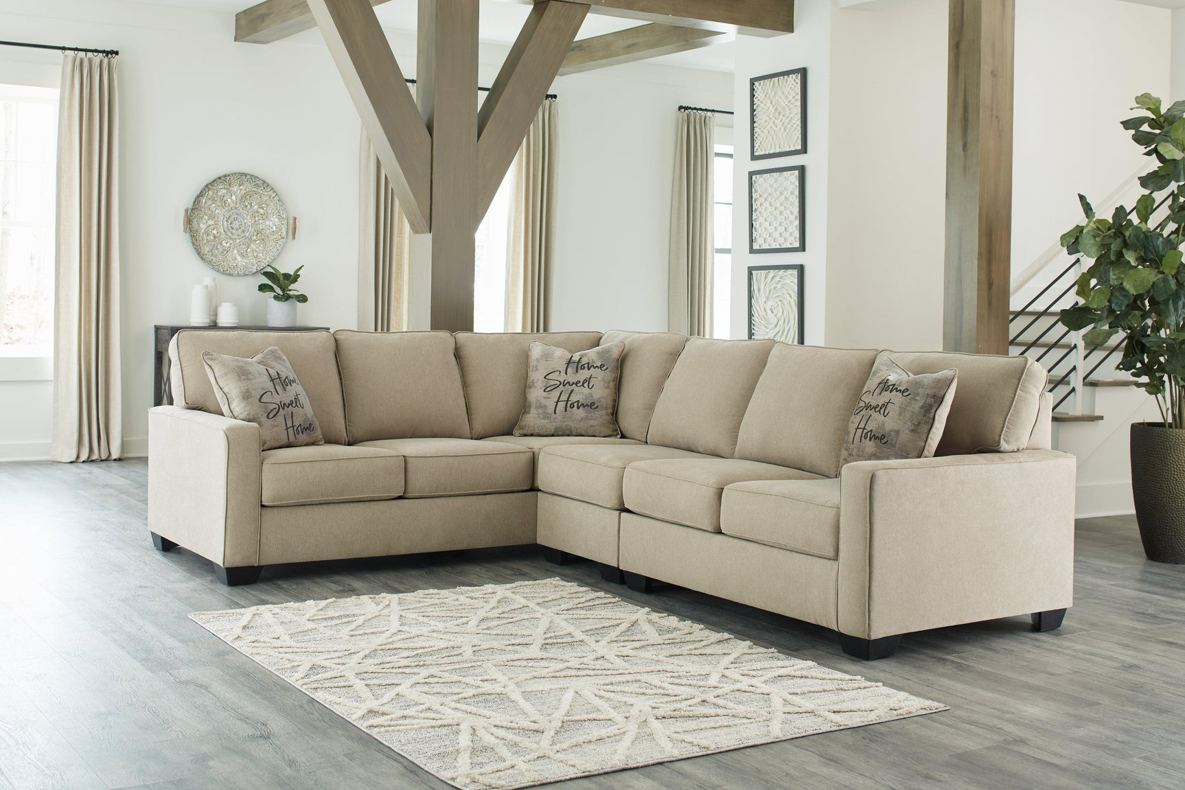 Lucina Quartz 3-Piece Sectional With Ottoman - Ella Furniture