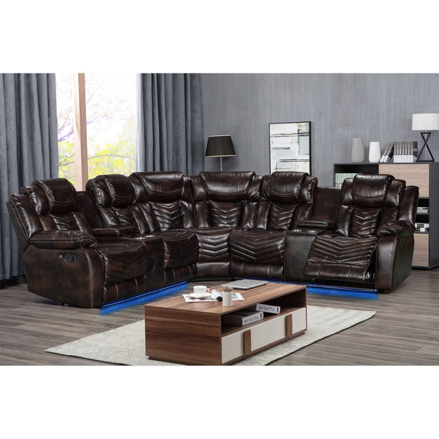 Lucky Charm Brown Air Leather 3-Piece Reclining Sectional from Ella Furniture