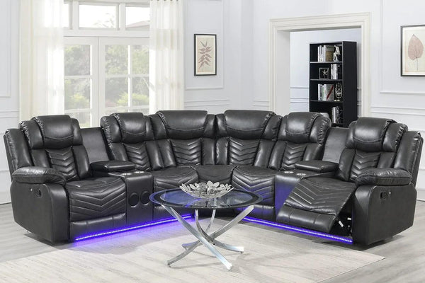 Lucky Charm Grey Contemporary Wood, Engineered Wood Faux Leather Upholstered Sectional - Ella Furniture