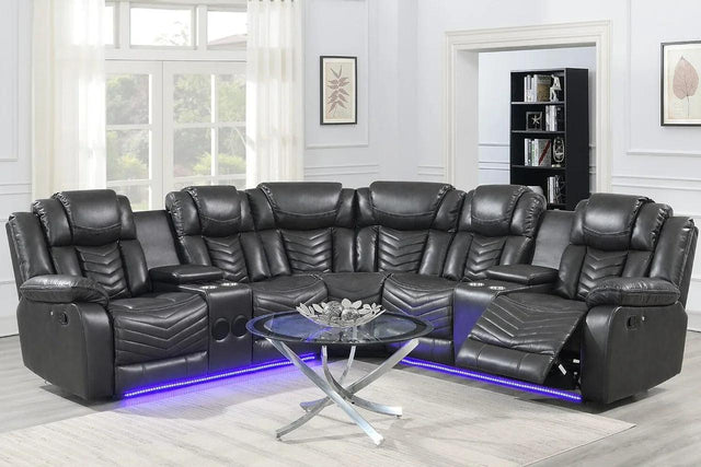 Lucky Charm Grey Contemporary Wood, Engineered Wood Faux Leather Upholstered Sectional - Ella Furniture