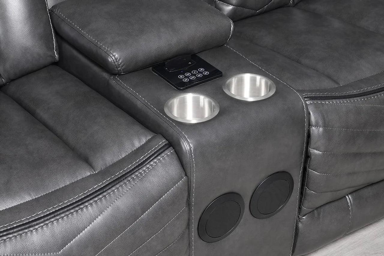 Lucky Charm Grey Contemporary Wood, Engineered Wood Faux Leather Upholstered Sectional - Ella Furniture