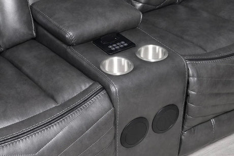 Lucky Charm Grey Contemporary Wood, Engineered Wood Faux Leather Upholstered Sectional - Ella Furniture