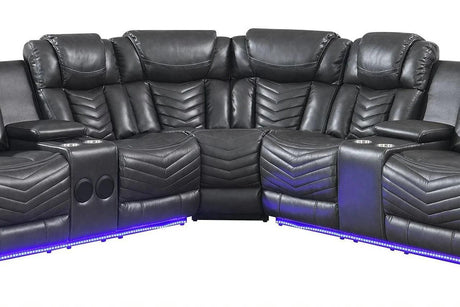 Lucky Charm Grey Contemporary Wood, Engineered Wood Faux Leather Upholstered Sectional - Ella Furniture