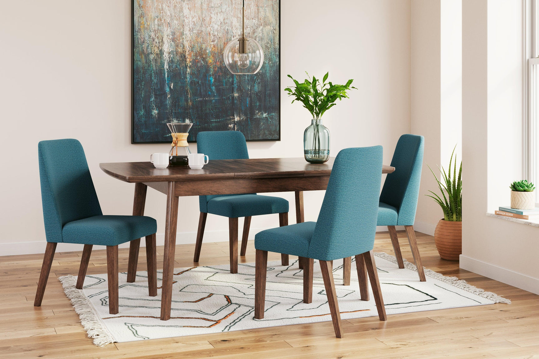 Lyncott Blue/brown Dining Table And 4 Chairs - Ella Furniture