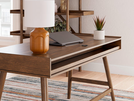 Lyncott Brown Home Office Desk with Chair and Storage - Ella Furniture