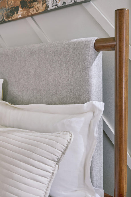 Lyncott Brown Queen Upholstered Panel Bed - Ella Furniture