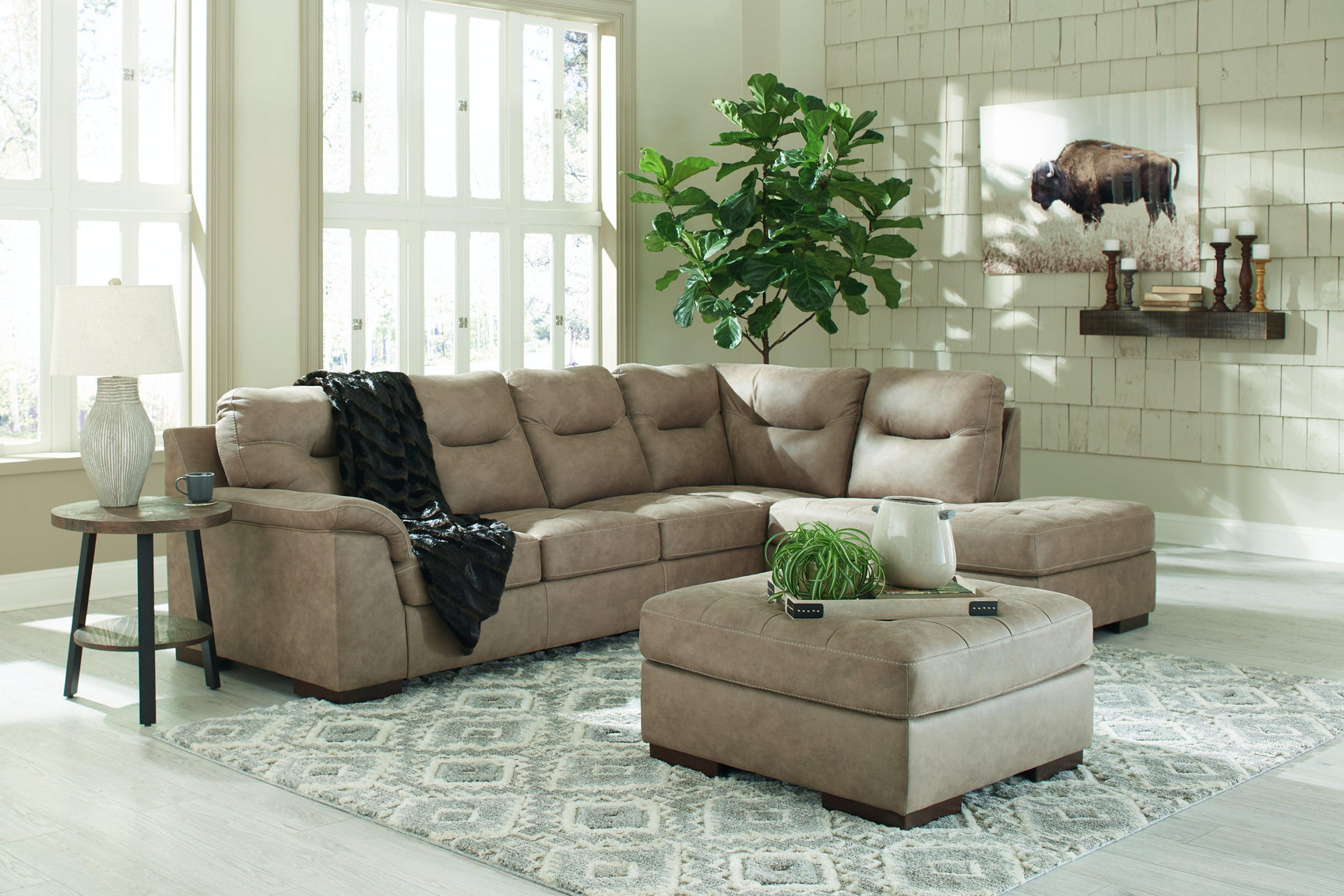 Maderla Pebble 2-Piece Sectional With Ottoman - Ella Furniture