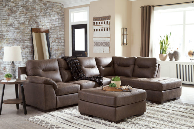 Maderla Walnut 2-Piece Sectional With Ottoman - Ella Furniture