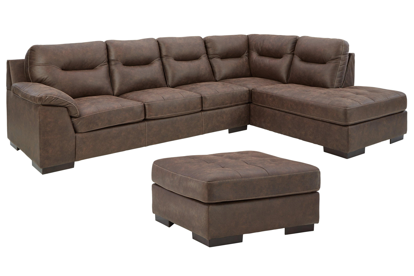 Maderla Walnut 2-Piece Sectional With Ottoman - Ella Furniture