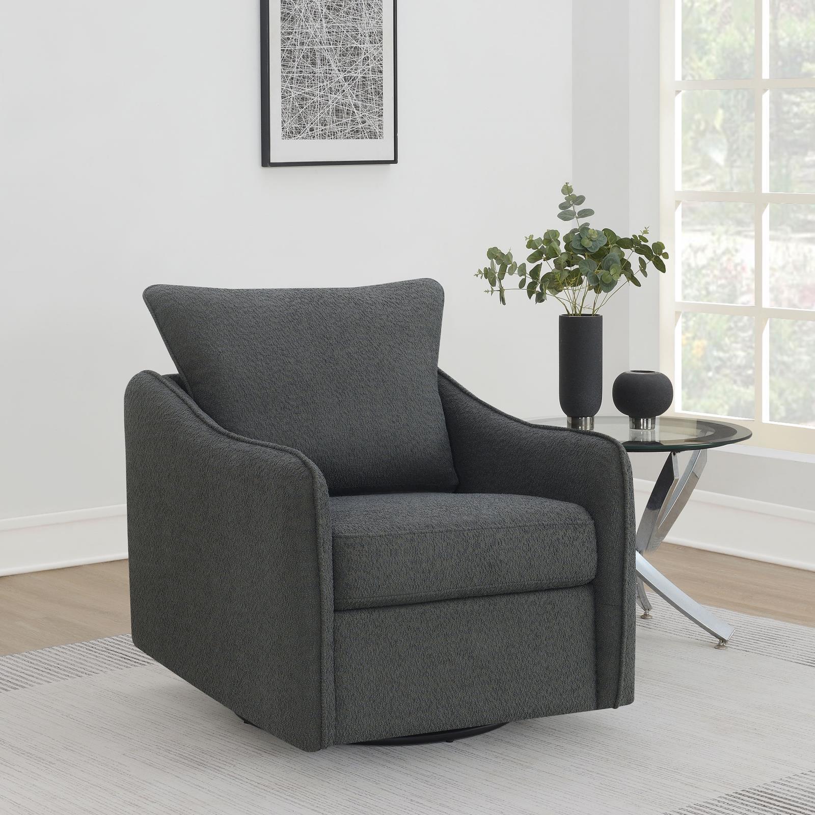 Madia Boucle Upholstered Swivel Glider Chair Charcoal Grey 903393 - Ella Furniture
