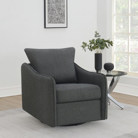 Madia Boucle Upholstered Swivel Glider Chair Charcoal Grey 903393 - Ella Furniture