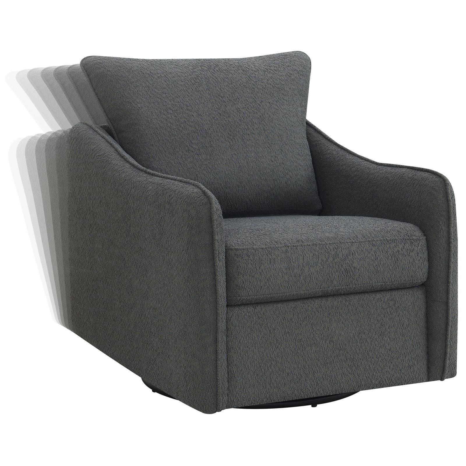 Madia Boucle Upholstered Swivel Glider Chair Charcoal Grey 903393 - Ella Furniture