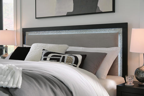 Maeling Black King Upholstered Panel Bed detail view
