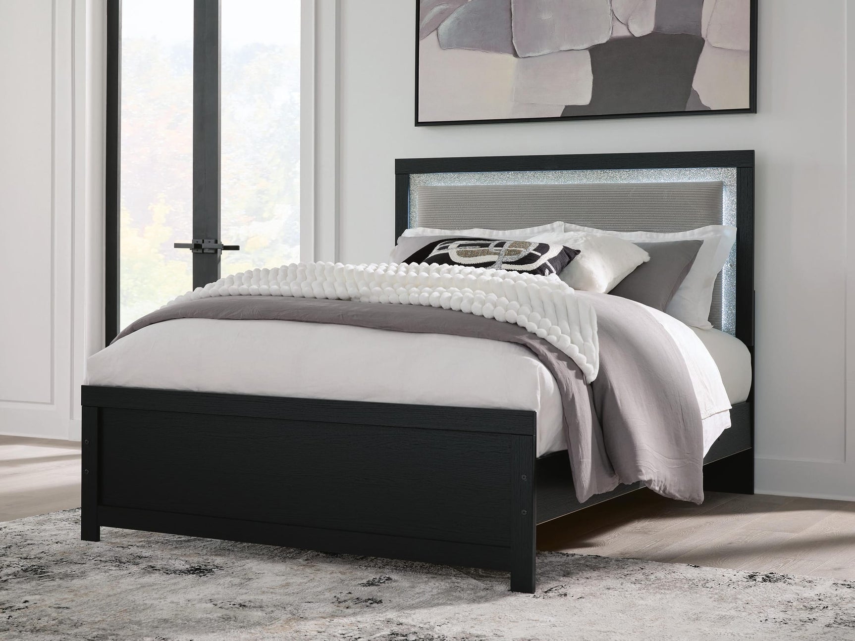 Maeling Black Queen Upholstered Panel Bed view 2