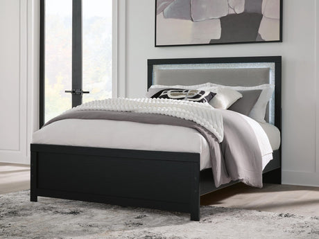 Maeling Black Queen Upholstered Panel Bed view 2