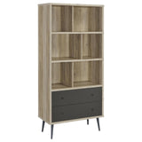 Maeve 3-Shelf Engineered Wood Bookcase With Drawers Antique Pine And Grey 801923 - Ella Furniture