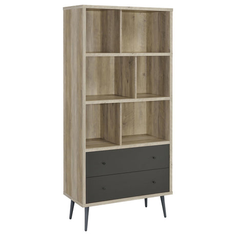 Maeve 3-Shelf Engineered Wood Bookcase With Drawers Antique Pine And Grey 801923 - Ella Furniture