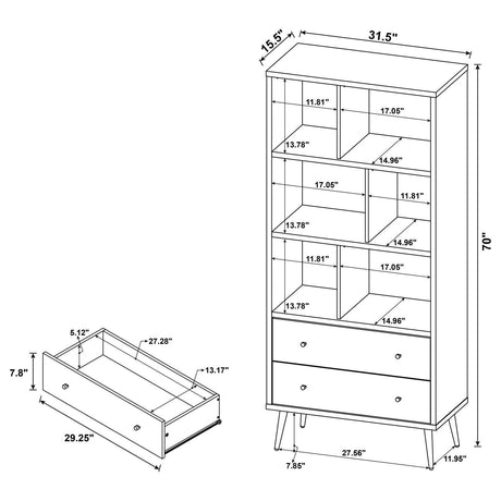 Maeve 3-Shelf Engineered Wood Bookcase With Drawers Antique Pine And Grey 801923 - Ella Furniture