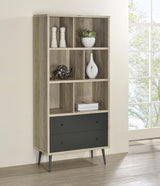 Maeve 3-Shelf Engineered Wood Bookcase With Drawers Antique Pine And Grey 801923 - Ella Furniture