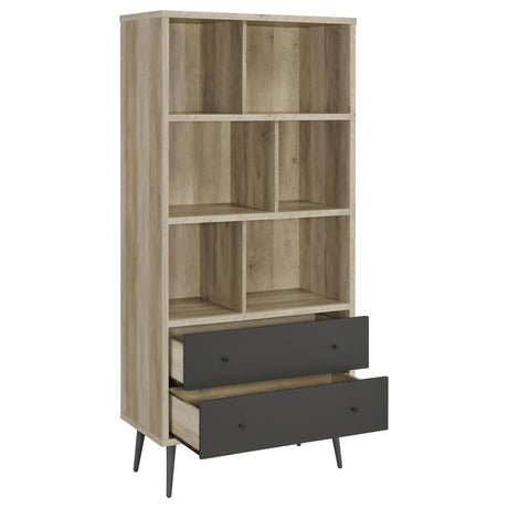 Maeve 3-Shelf Engineered Wood Bookcase With Drawers Antique Pine And Grey 801923 - Ella Furniture