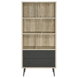 Maeve 3-Shelf Engineered Wood Bookcase With Drawers Antique Pine And Grey 801923 - Ella Furniture