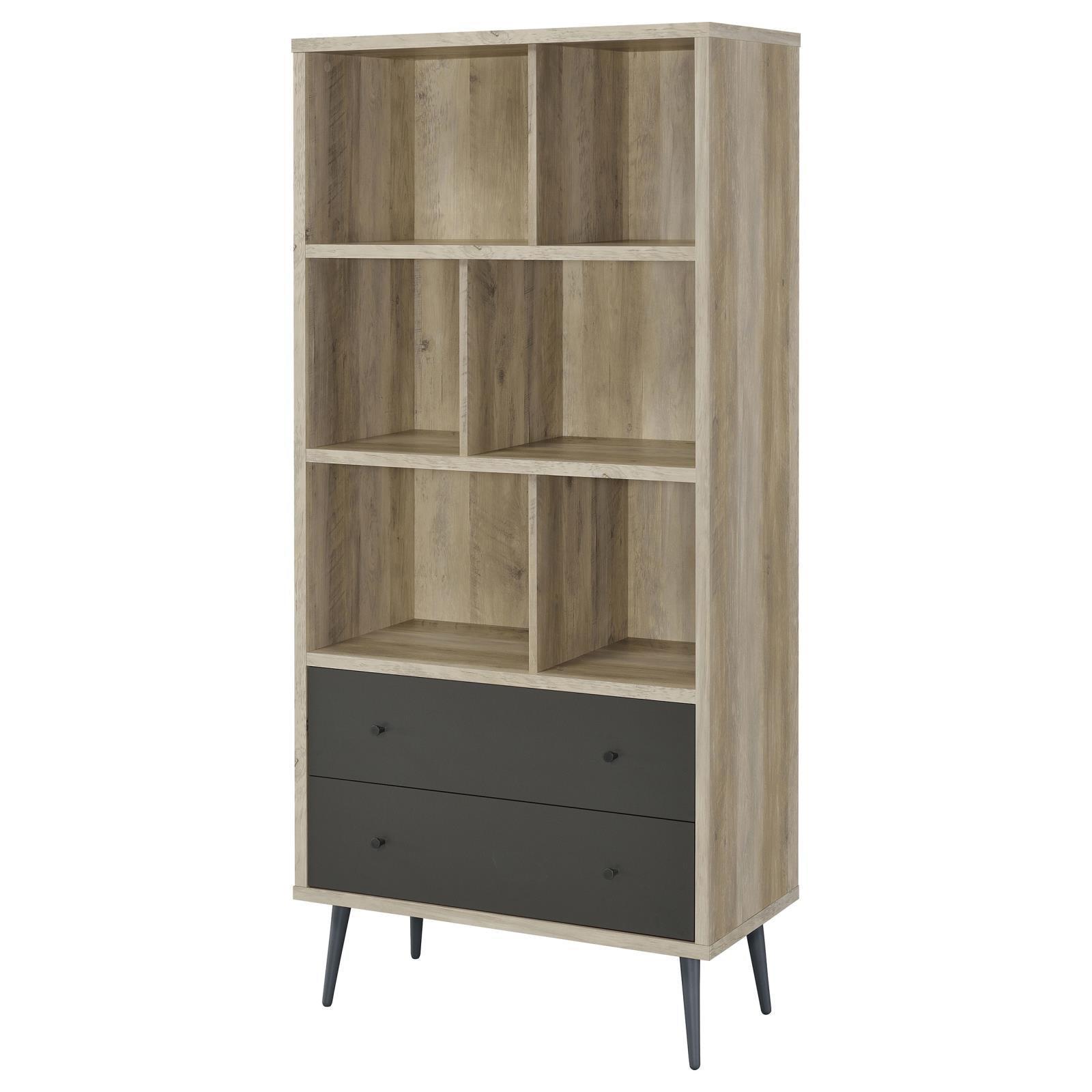 Maeve 3-Shelf Engineered Wood Bookcase With Drawers Antique Pine And Grey 801923 - Ella Furniture