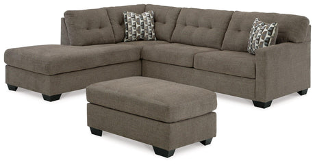 Mahoney Chocolate 2-Piece Sectional With Ottoman - Ella Furniture