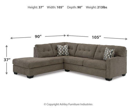 Mahoney Chocolate 2-Piece Sectional With Ottoman - Ella Furniture