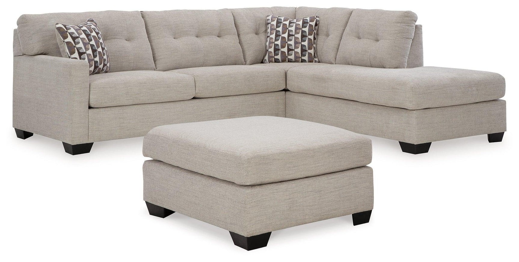 Mahoney Pebble 2-Piece Sectional With Ottoman - Ella Furniture