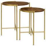 Malka 2-Piece Round Nesting Table Dark Brown And Gold 936168 - Ella Furniture
