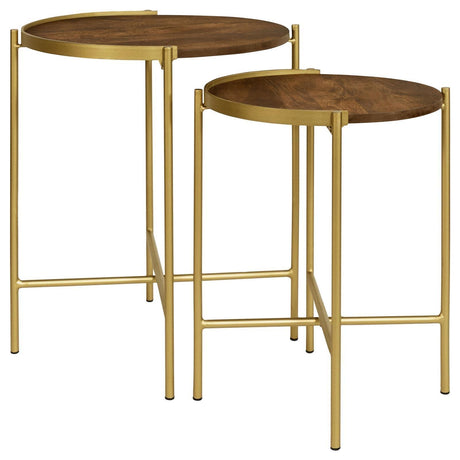 Malka 2-Piece Round Nesting Table Dark Brown And Gold 936168 - Ella Furniture