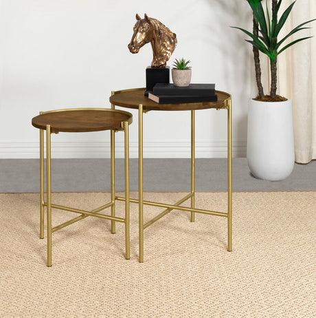 Malka 2-Piece Round Nesting Table Dark Brown And Gold 936168 - Ella Furniture