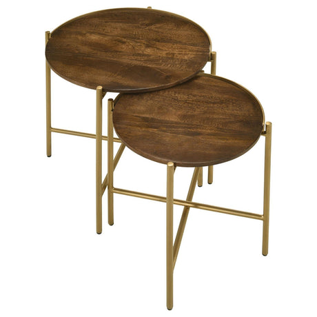 Malka 2-Piece Round Nesting Table Dark Brown And Gold 936168 - Ella Furniture