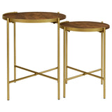 Malka 2-Piece Round Nesting Table Dark Brown And Gold 936168 - Ella Furniture