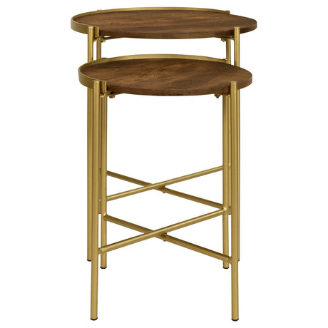 Malka 2-Piece Round Nesting Table Dark Brown And Gold 936168 - Ella Furniture