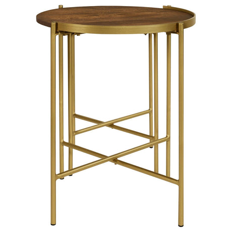 Malka 2-Piece Round Nesting Table Dark Brown And Gold 936168 - Ella Furniture