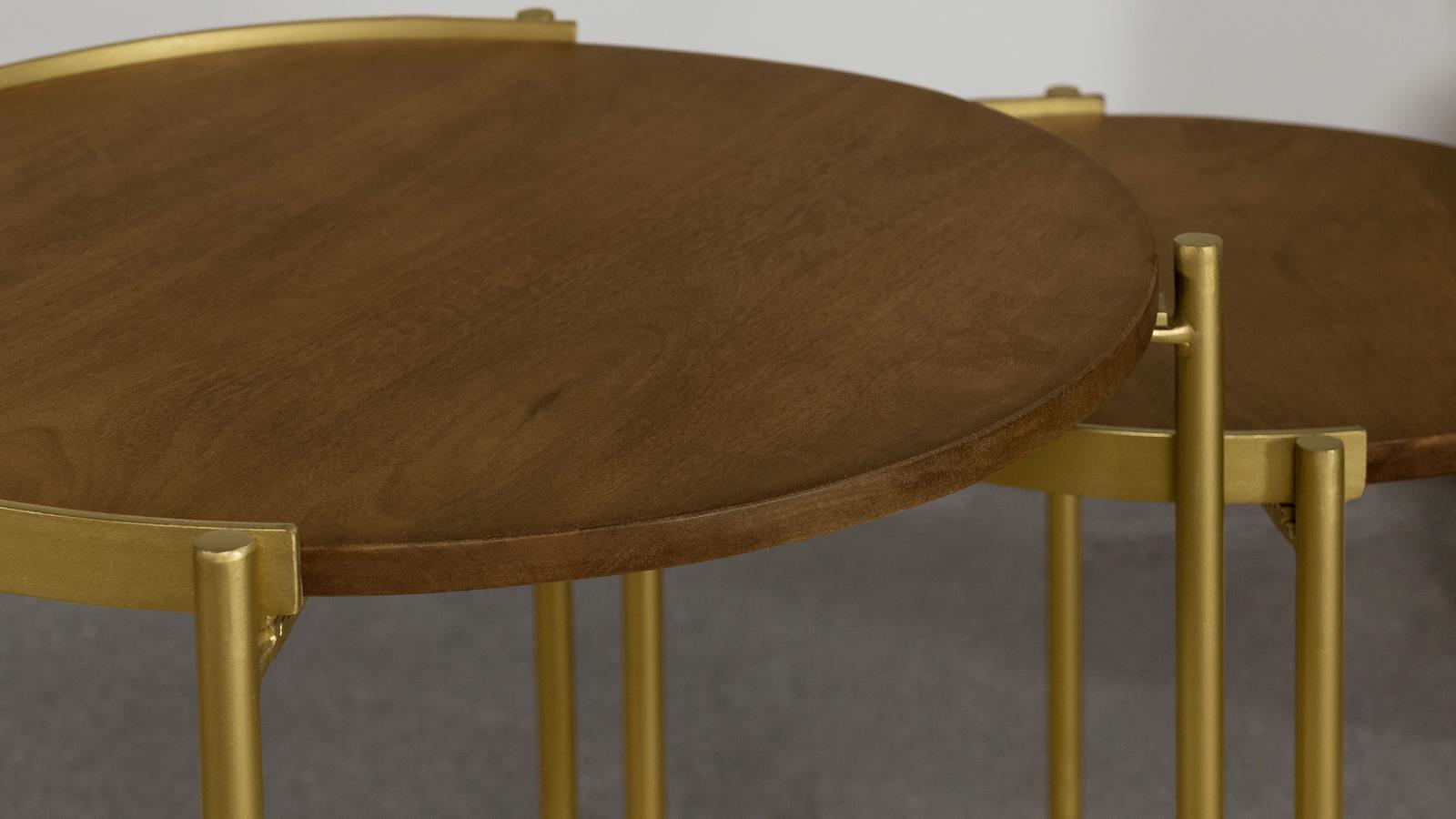 Malka 2-Piece Round Nesting Table Dark Brown And Gold 936168 - Ella Furniture