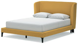 Maloken Mustard Queen Upholstered Bed With Roll Slats - Ella Furniture