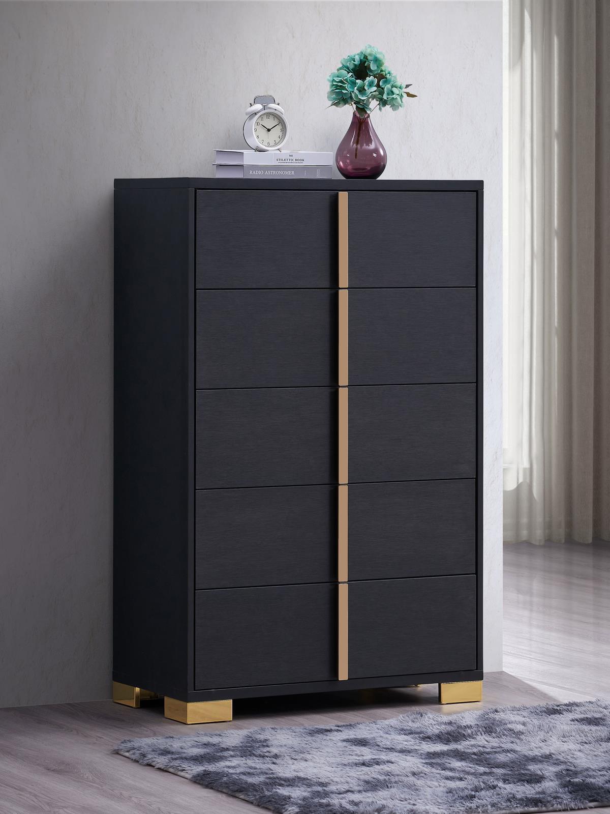 Marceline 5-Drawer Chest Black 222835 - Ella Furniture