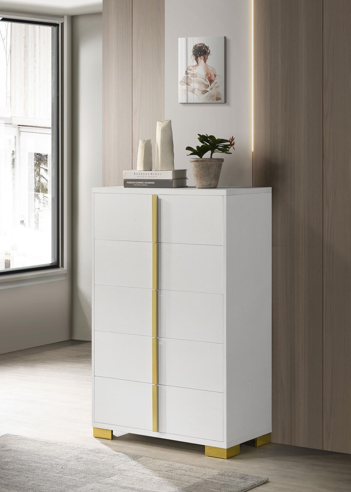 Marceline 5-Drawer Chest White 222935 - Ella Furniture