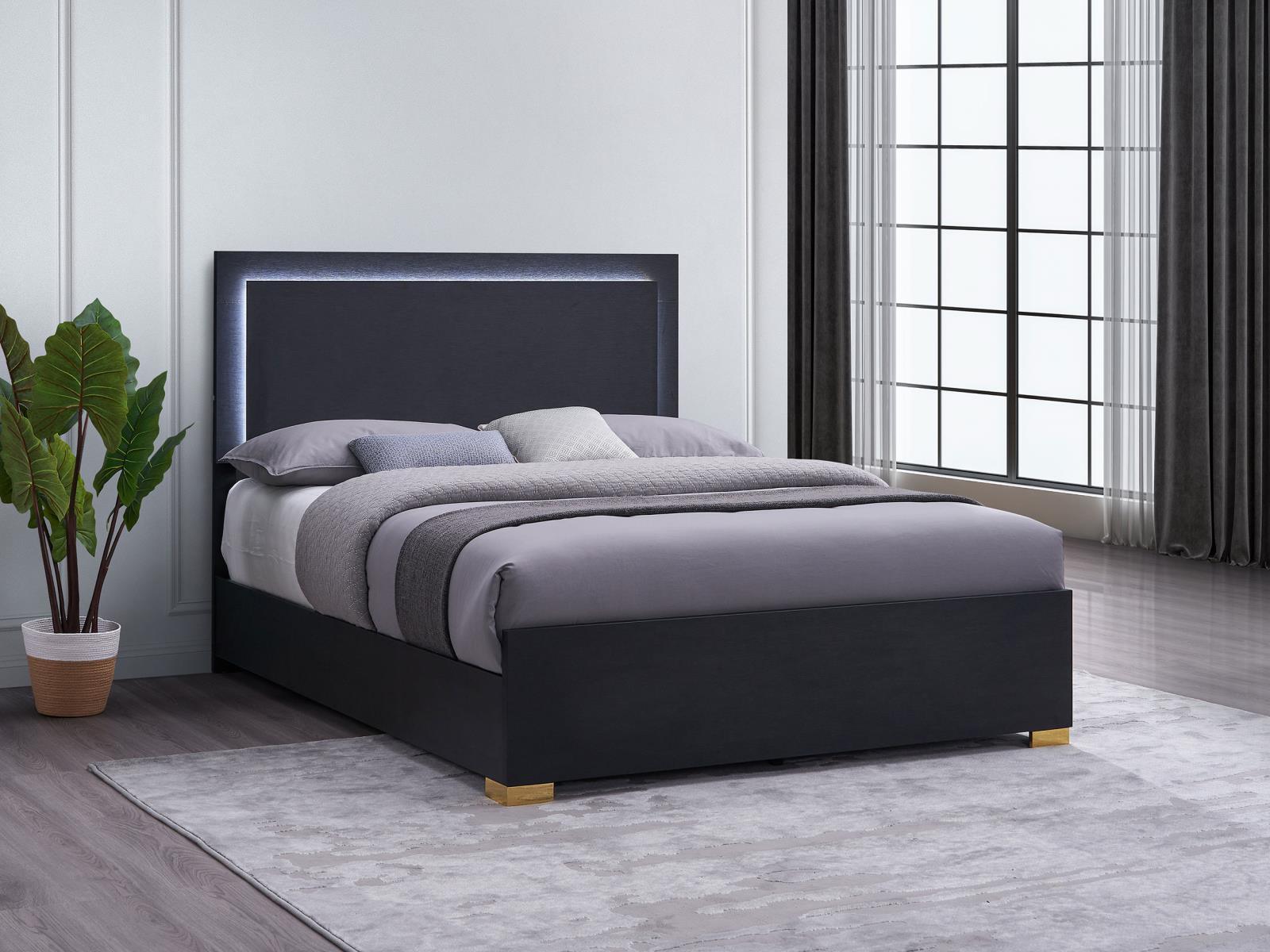 Marceline Full Bed With LED Headboard Black 222831F - Ella Furniture