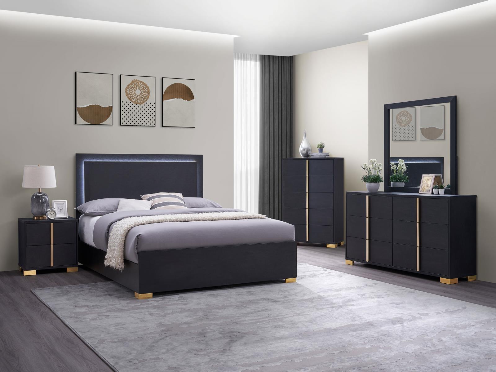 Marceline Full Bed With LED Headboard Black 222831F - Ella Furniture