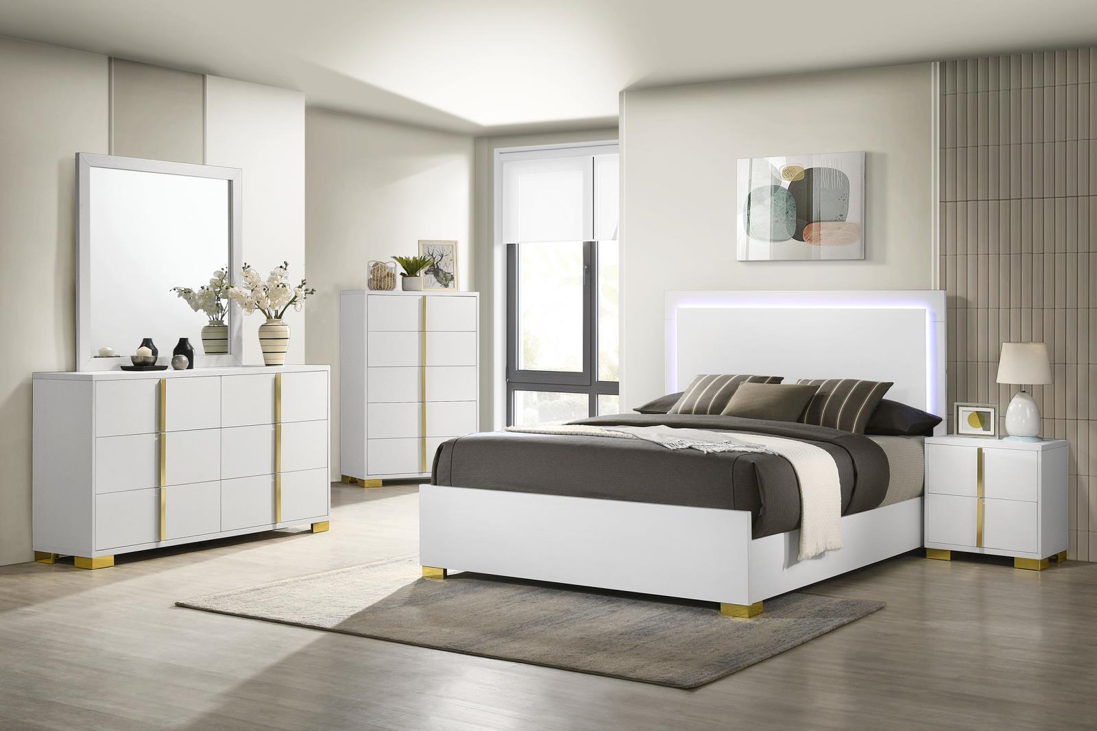 Marceline Full Bed With LED Headboard White 222931F [ETA: 4/10/2024] - Ella Furniture