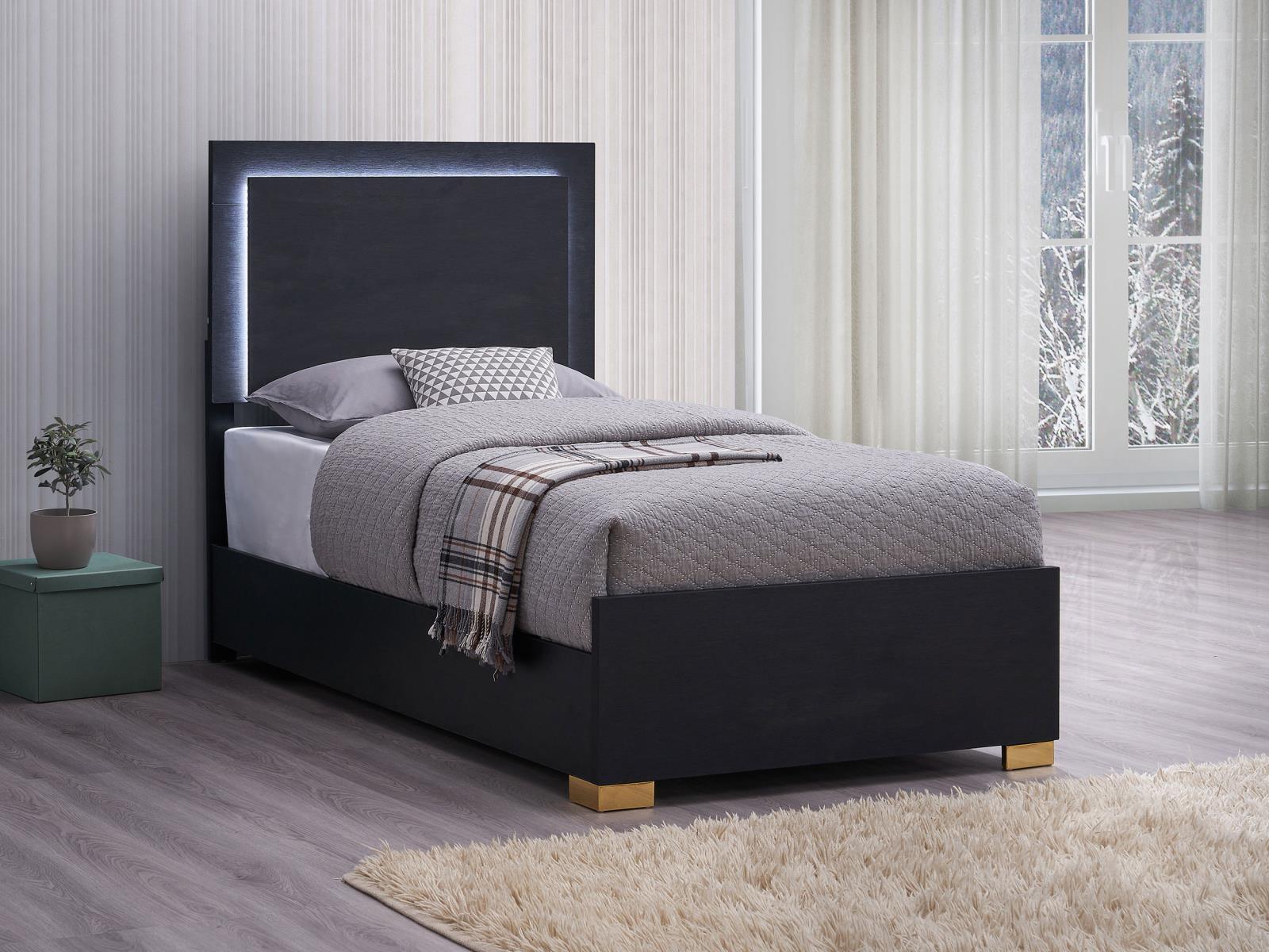 Marceline Twin Bed With LED Headboard Black 222831T - Ella Furniture