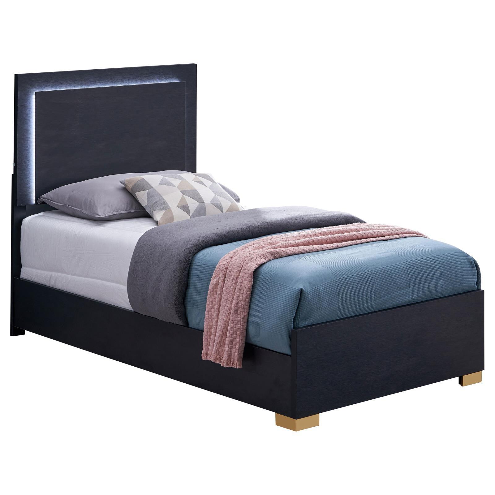 Marceline Twin Bed With LED Headboard Black 222831T - Ella Furniture