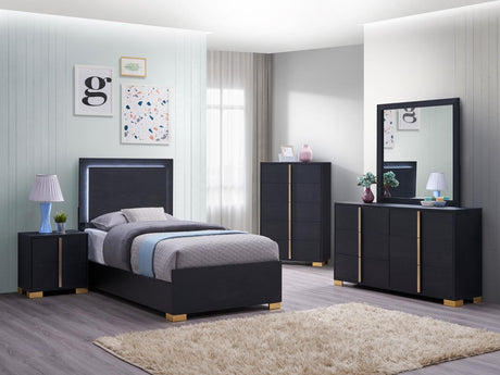 Marceline Twin Bed With LED Headboard Black 222831T - Ella Furniture