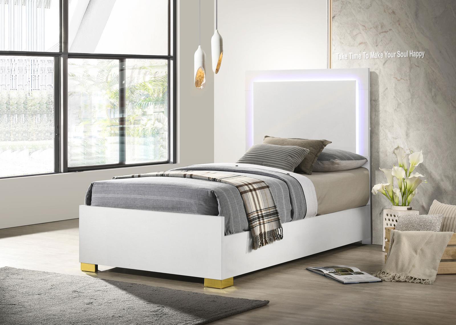 Marceline Twin Bed With LED Headboard White 222931T [ETA: 4/1/2024] - Ella Furniture