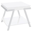 Marcia Wood Rectangular End Table White High Gloss And Chrome 708157 - Ella Furniture